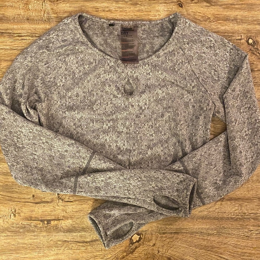Medium Gymshark Fleur Texture Charcoal Marl Long Sleeve Keyhole Crop Top